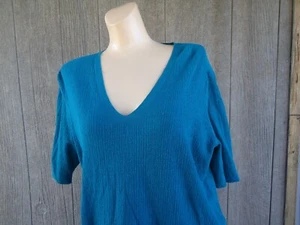 New Fisher $228 Teal Turquoise Organic Linen Crepe Stretch Sweater Thin M NWT - Picture 1 of 10