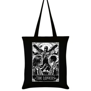 Deadly Tarot The Lovers Black Tote Bag Angel Skeletons Gothic Major Arcana - Picture 1 of 3