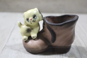 Vintage 50s Enesco White Dog Puppy On Boot Toothpick Holder Ceramic MCM JAPAN - Picture 1 of 6