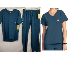 Carhartt Force Liberty Scrub Women Size S Dark Cobalt Blue Top and Bottom NWT - Picture 1 of 4