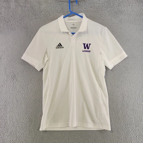 Washington Huskies Polo Mens S Small White Adidas Lacrosse Short Sleeve Shirt Cover