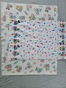 Vintage Disney Babies Dundee White Baby Blanket Minnie Mickey Satin Trim USA - Picture 1 of 24