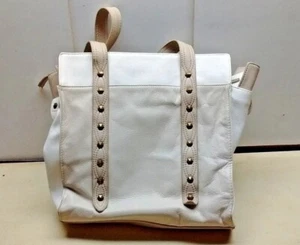 Andrea Jovine Women Cream Tan Leather Handles Shoulder Market Bag Tote Purse - Picture 1 of 10