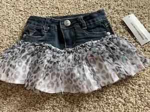 Guess Toddler Baby Girl Denim Skirt 12 Months Tulle cheetah - Picture 1 of 8