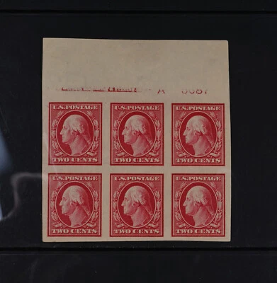 USA Scott # 384 Imperf Plate Block of 6 A Imprint VF OG Hinged Stamps US Cat$170 - Image 1 of 2