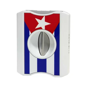 Elie Bleu C-5 V- Cut Cigar Cutter, White Cuban Flag Design, EBC5059, New In Box - Picture 1 of 6