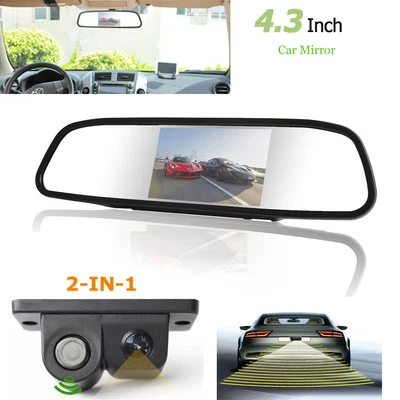 4.3'' Car Reverse Rearview Mirror Monitor+Parking Camera & Radar Alarm Sensor - Image 1 of 4