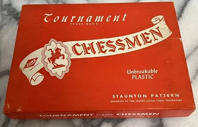 Vintage E.S. Patrón Staunton de ajedrez de plástico Lowe Tournament #807 rojo/blanco Foto 1 de 4