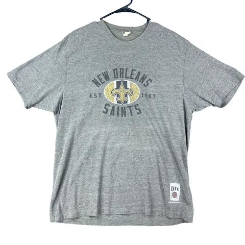 New Orlean Saints T Shirt Mens Size 2XL XXL Miller Lite Gray NFL Short Sleeve Cover