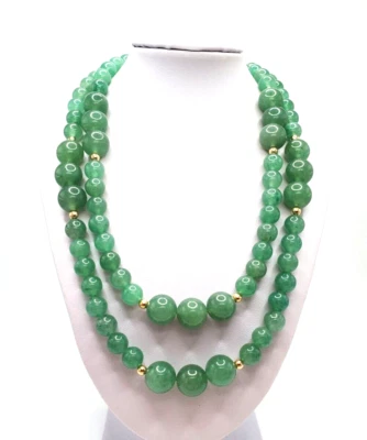 全新 34 英寸 正品 天然绿色 Aventurine & 14K 金珠 无尽项链 — 第 1/4 张图片