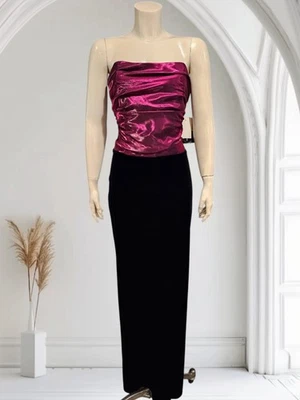 Vtg NwT JESSICA McCLINTOCK Gunne Sax Strapless Burgundy Satin Velvet Gown M/L - Image 1 of 4
