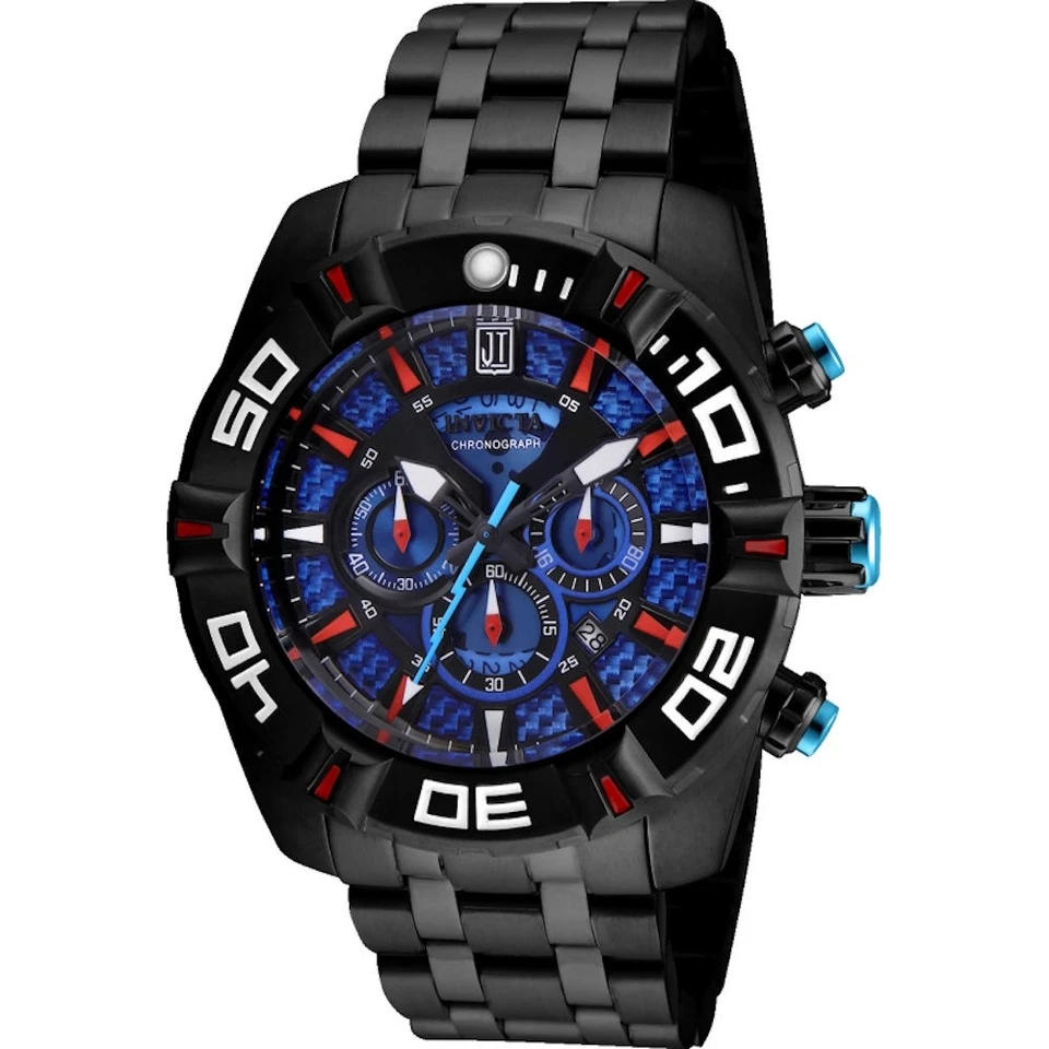 Invicta 24847 Jason Taylor Rojo Azul 50mm Cuarzo Cronógrafo Negro Hombre Reloj - Imagen 1 de 4