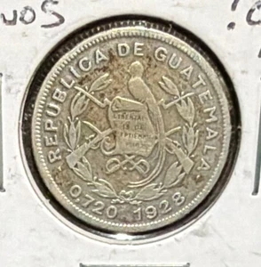 1928 (L) Guatemala 10 Centavos Silbermünze - 20MM - KM#238,2 ~ AUFLAGE = 500.000 - Bild 1 von 4
