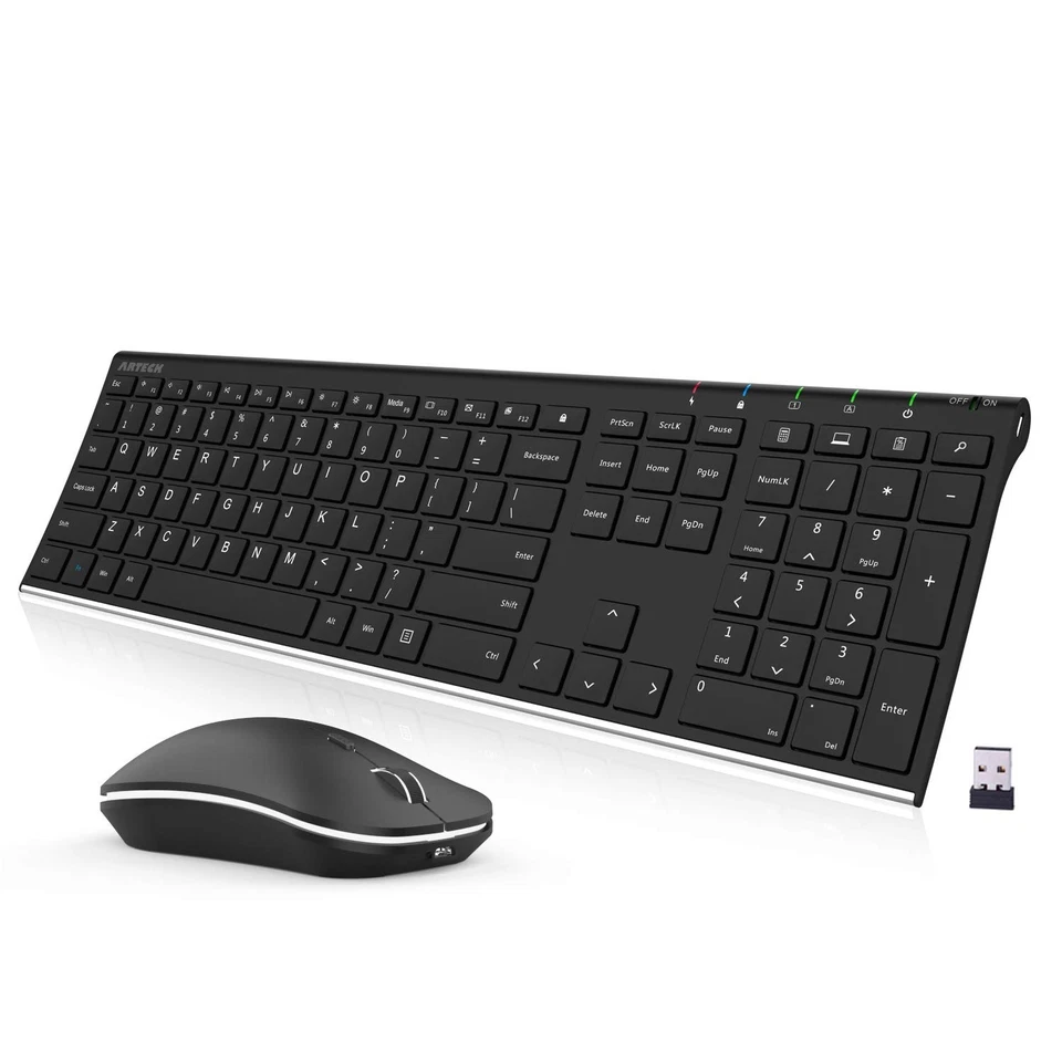 2.4G Wireless Keyboard and Mouse Combo Stainless Steel Ultra Slim Full Size K... - Image 1 of 4