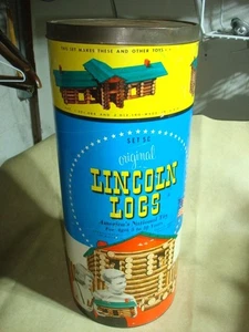 Vintage 1957 Original Lincoln Logs 5C Set 1950's w/Canister Container & Lid - Picture 1 of 8