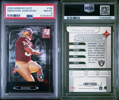 2000 Donruss Elite - Rookie Sebastian Janikowski #168 /2000 (RC) PSA 8 - Image 1 of 3