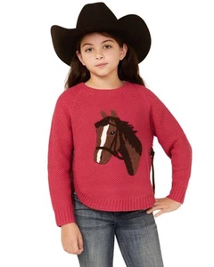 Cotton and Rye Girls' Horse Applique Round Bottom Sweater - CRG217PK - Picture 1 of 7