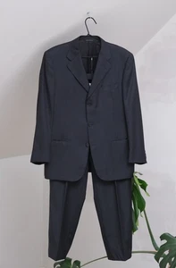 Canali Luxury Men Navy Blue Wool Striped Suit Blazer & Pants Sz 50 Made in Italy - Picture 1 of 24