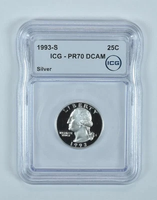1993-S Washington Quarter Silver PR70 DCAM ICG *5377 - Image 1 of 4