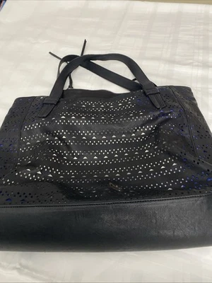 Barneys Нью-Йорк большой черный кожаный сумка с короткими ручками Дамская сумка wt внутри прикрепленный мешок - Изображение 1 из 4