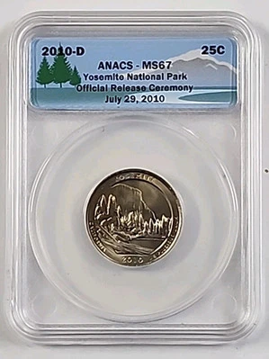 2010 D Yosemite National Park 25c Silver Coin ANACS MS67 - Image 1 of 2