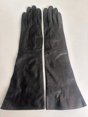 "Guantes de ópera de cuero para niños franceses de colección años 50 14,25"" negros hechos en Francia talla 7" Foto 1 de 4