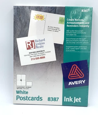 Avery 8387 Matte White Heavyweight Postcard Paper 5.5" x 4.25" 200 Card Count - Image 1 of 3
