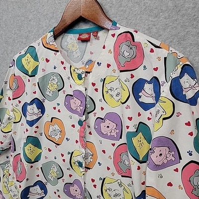 DICKIES Women's Sz Small Scrubs Jacket 3 Pockets Button Up Colorful Cats READ - Image 1 of 4