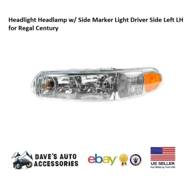 Headlight Headlamp w/ Side Marker Light Driver Side Left LH for Regal Century - Imagem 1 de 4