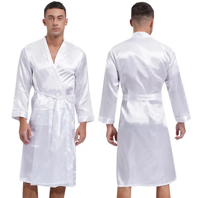 США мужчин атласная ночная рубашка V шеи коротким рукавом пижамы топы халат Sleepwear ночная одежда - Изображение 1 из 3