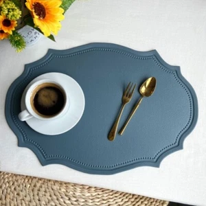 1X Faux Leather Table Placemat Waterproof Non-slip Oilproff Retro Table Mats - Picture 1 of 23