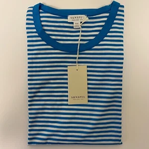 SUNSPEL Classic Crew Neck T-Shirt in weiß/türkis blau gestreift Gr. XXL Neu mit Etikett - Bild 1 von 7