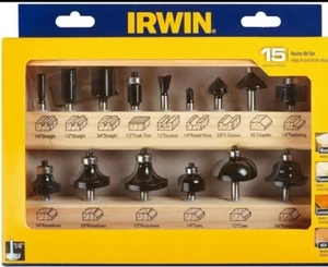 Juego de 15 brocas de enrutador de carburo IRWIN 1/4" Roundover Roman Ogee Cove Flush 1901048 - Imagen 1 de 2