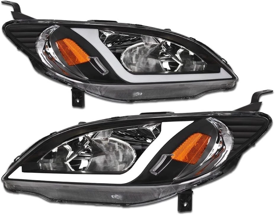 For 2004-2005 Honda Civic 2/4 Door Headlights Front Black Housing LED Tube Pair - Image 1 of 4
