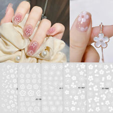 3D Nail Stickers Art DIY Designs Waterproof Decal Manicure White Cherry Blossom