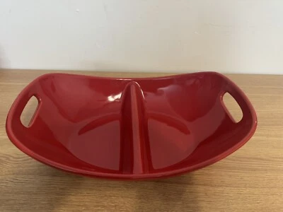 RACHAEL RAY Serverware DIVIDED Fish SERVING Bowl Oven Safe Dish RED Bakeware 14" - Image 1 of 4