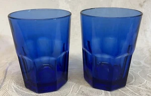 2 BOSTON Cobalt Blue Paneled ON the ROCKS Glass Tumblers,  9 OZ  HTF  4" - Picture 1 of 3