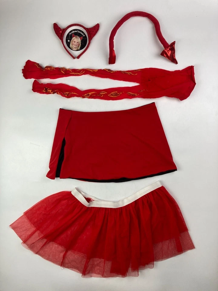 Женский S дьявола костюм две юбки, колготки, хвост, рога обруч для волос - Изображение 1 из 2