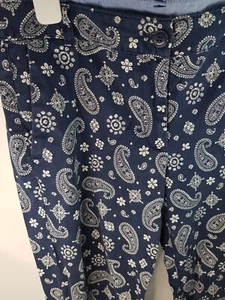 Talbots Weekend Chino Women's 6 Pants Navy Blue Paisley Cropped Stretch Cotton - Picture 1 of 10