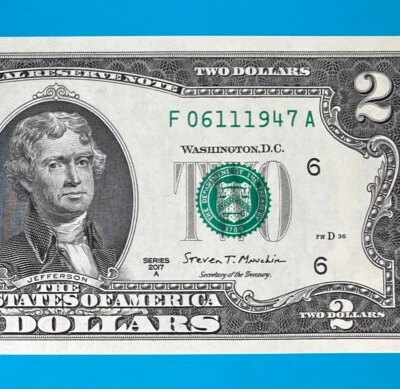 June 11, 1947 / 6 November 1947 (F 06111947 A) BIRTHDAY $2 Two Dollar Bill *UNC* - Image 1 of 4