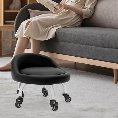 Modern Black Footrest Stool, Under Desk Foot Rest w/ 5 Universal Wheels NEW - Image 1 of 4