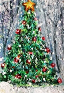ACEO Original WINTERGEMÄLDE Schnee KIEFER BAUM Landschaft Winter Urlaub Weihnachten KUNST - Bild 1 von 1