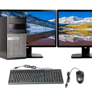 Dell OptiPlex Tower Desktop Computer Core i5 8GB 1TB Dual 19" LCD Windows 10 Pro - Picture 1 of 7