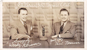 Postcard WAAT Newark NJ PAUL BRENNER & WOODY HERMAN b/w photo Radio Show 1940s