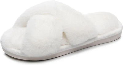 Crazy Lady Women's Fuzzy Fluffy Furry Fur Slippers Flip Flop 7.5-8.5, White  - Image 1 of 4