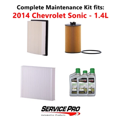 2014 Chevrolet Sonic 1.4L Complete Air, Oil & Cabin Filter Kit (5W-30) Foto 1 de 4