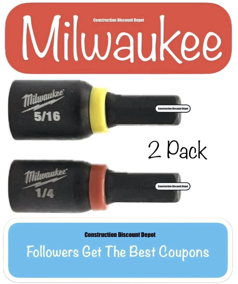 Paquete de 2 destornilladores de tuercas magnéticas con inserción de impacto Milwaukee SHOCKWAVE 1/4" 5/16" Foto 1 de 1
