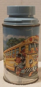 Vtg. 1960's Aladdin Walt Disney School Bus Metal Thermos Bottle / Mickey Mouse - Picture 1 of 7