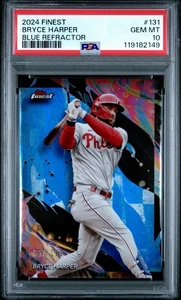 2024 TOPPS FINEST 131 BRYCE HARPER BLUE REFRACTOR 67/150 PSA 10 - Picture 1 of 2