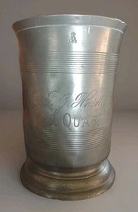 Late Victorian 1897 Pewter Quart Tankard Mug Hallmarks Engraved VR 32 6.5" - Picture 1 of 11